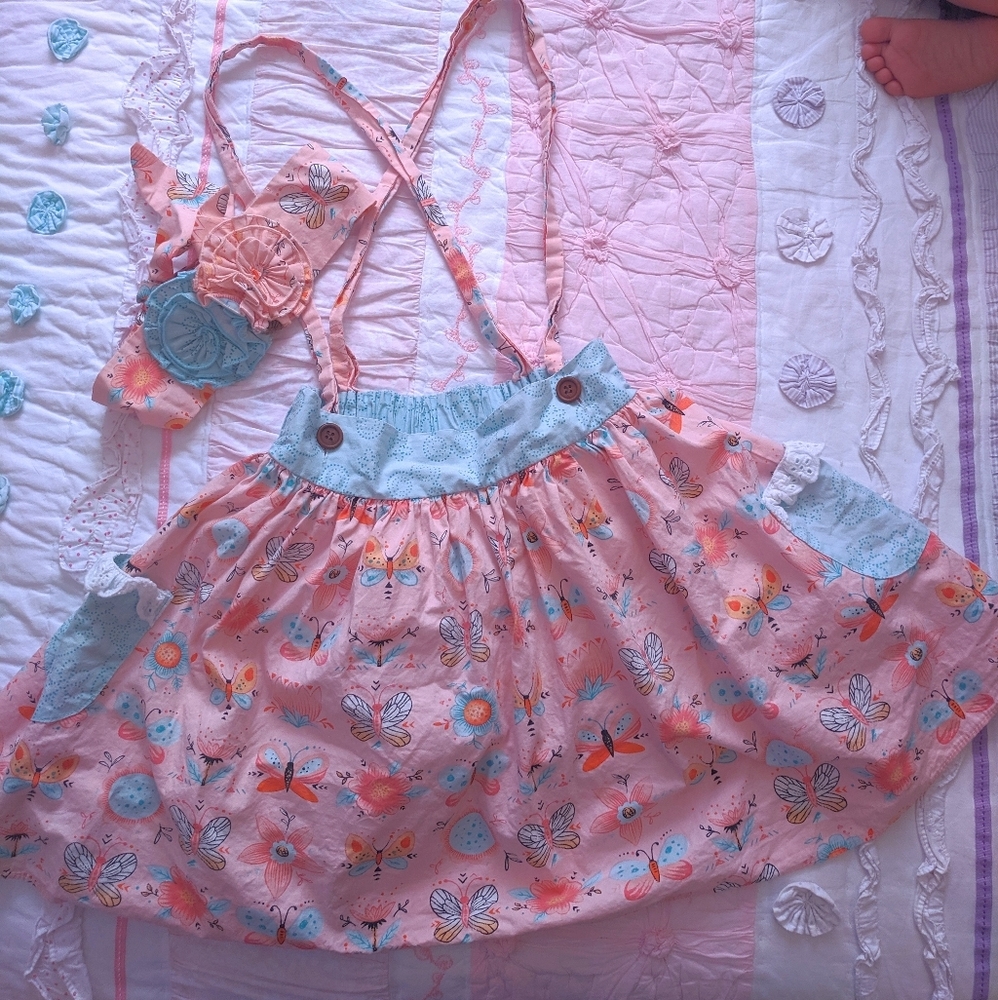 Girls Suspender Skirt Headband Set Boutique Size 8